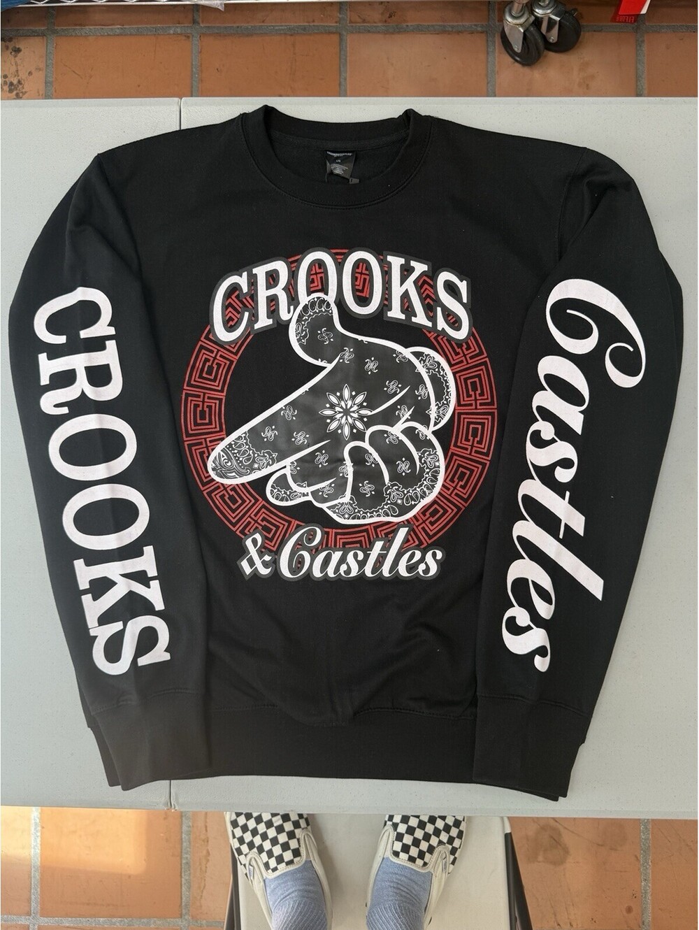 New Crooks & Castles Crew Neck Sweatshirt Black Men's Graphic Print size Large